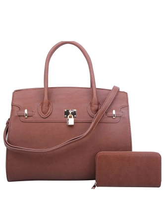 Fashion Padlock 2in1 Satchel WU1096W COFFEE